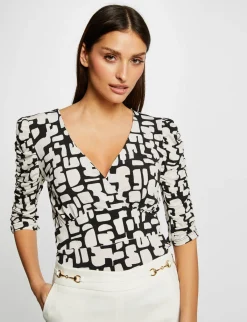 Tops Et T-Shirts>Morgan T-Shirt Manches 3/4 Imprime Geometrique Femme | Ecru