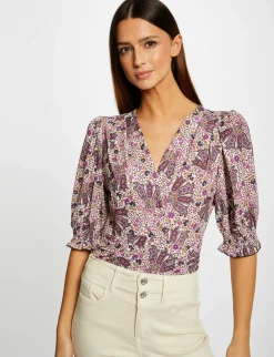 Tops Et T-Shirts>Morgan T-Shirt Manches 3/4 Imprime Vegetal Femme | Multico