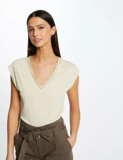 Tops Et T-Shirts>Morgan T-Shirt Manches Courtes A Col En V Femme | Sable
