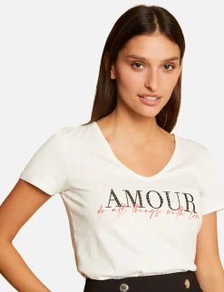 Tops Et T-Shirts>Morgan T-Shirt Manches Courtes A Inscription Femme | Ecru