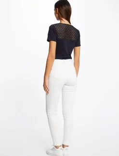 Tops Et T-Shirts>Morgan T-Shirt Manches Courtes A Dentelle Femme | Marine