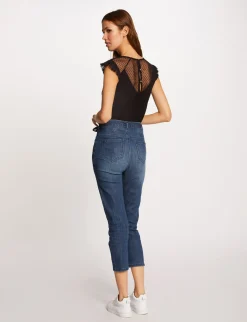 Tops Et T-Shirts>Morgan T-Shirt Manches Courtes A Plumetis Femme | Noir