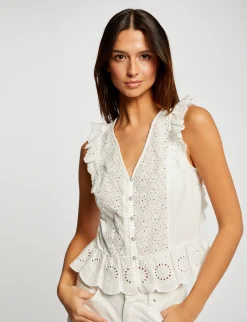 Tops Et T-Shirts>Morgan T-Shirt Manches Courtes A Volants Femme | Ecru