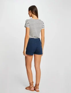Tops Et T-Shirts>Morgan T-Shirt Manches Courtes A Rayures Femme | Marine