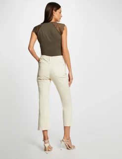Tops Et T-Shirts>Morgan T-Shirt Manches Courtes A Dentelle Vert Kaki Femme | Vert_Kaki