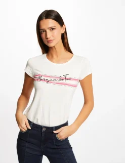 Tops Et T-Shirts>Morgan T-Shirt Manches Courtes A Inscription Femme | Fuchsia