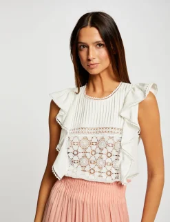 Tops Et T-Shirts>Morgan T-Shirt Manches Courtes A Volants Femme | Ecru