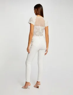Tops Et T-Shirts>Morgan T-Shirt Manches Courtes A Dentelle Femme | Ecru