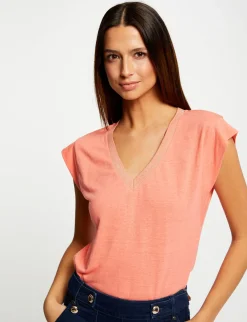 Tops Et T-Shirts>Morgan T-Shirt Manches Courtes A Col En V Femme | Orange