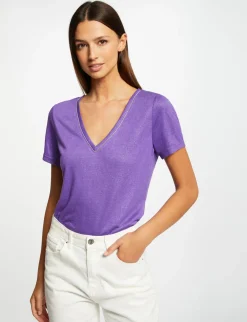 Tops Et T-Shirts>Morgan T-Shirt Manches Courtes A Col En V Femme | Violet