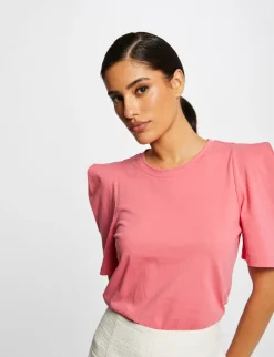 Tops Et T-Shirts>Morgan T-Shirt Manches Courtes A Epaulettes Femme | Rose