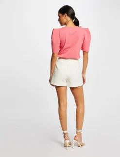 Tops Et T-Shirts>Morgan T-Shirt Manches Courtes A Epaulettes Femme | Rose
