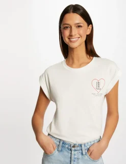 Tops Et T-Shirts>Morgan T-Shirt Manches Courtes A Inscription Femme | Ecru