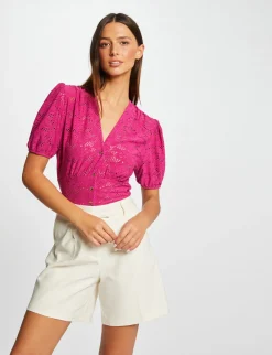 Tops Et T-Shirts>Morgan T-Shirt Manches Courtes A Broderie Femme | Framboise