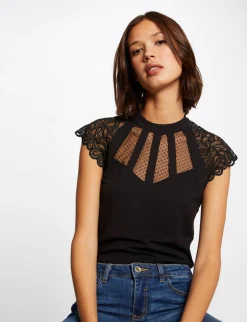 Tops Et T-Shirts>Morgan T-Shirt Manches Courtes A Dentelle Femme | Noir
