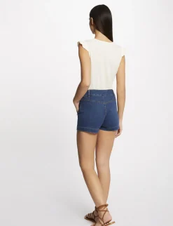 Tops Et T-Shirts>Morgan T-Shirt Manches Courtes A Dentelle Ecru Moyen Femme | Ecru_Moyen
