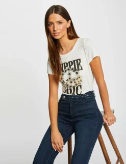 Tops Et T-Shirts>Morgan T-Shirt Manches Courtes A Inscription Femme | Ecru