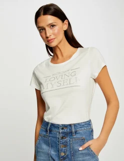 Tops Et T-Shirts>Morgan T-Shirt Manches Courtes A Inscription Femme | Ecru