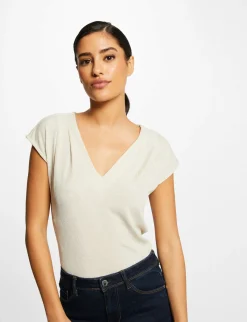 Tops Et T-Shirts>Morgan T-Shirt Manches Courtes A Col En V Femme | Ivoire