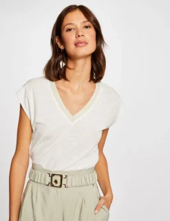 Tops Et T-Shirts>Morgan T-Shirt Manches Courtes A Col En V Femme | Ecru