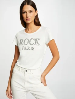 Tops Et T-Shirts>Morgan T-Shirt Manches Courtes A Inscription Femme | Argente