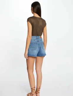 Tops Et T-Shirts>Morgan T-Shirt Manches Courtes A Details Bijoux Vert Kaki Femme | Vert_Kaki