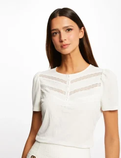 Tops Et T-Shirts>Morgan T-Shirt Manches Courtes Avec Dentelle Femme | Ecru