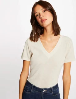 Tops Et T-Shirts>Morgan T-Shirt Manches Courtes Avec Col En V Femme | Ivoire