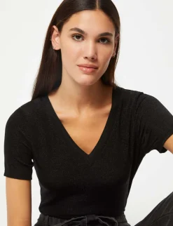 Tops Et T-Shirts>Morgan T-Shirt Manches Courtes Avec Col En V Femme | Noir