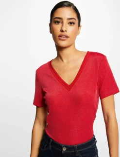Tops Et T-Shirts>Morgan T-Shirt Manches Courtes Avec Col En V Femme | Framboise
