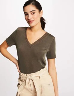 Tops Et T-Shirts>Morgan T-Shirt Manches Courtes Avec Col En V Femme | Taupe