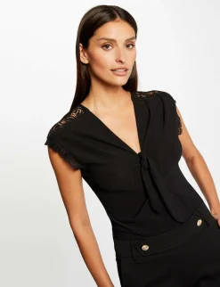 Tops Et T-Shirts>Morgan T-Shirt Manches Courtes Avec Noeud Femme | Noir