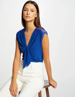 Tops Et T-Shirts>Morgan T-Shirt Manches Courtes Avec Noeud Bleu Electrique Femme | Bleu_Electrique