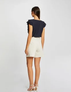 Tops Et T-Shirts>Morgan T-Shirt Manches Courtes Brode A Volants Femme | Marine