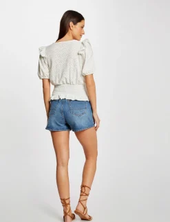 Tops Et T-Shirts>Morgan T-Shirt Manches Courtes Brode Femme | Ecru