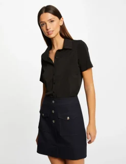 Tops Et T-Shirts>Morgan T-Shirt Manches Courtes Col A Revers Femme | Noir