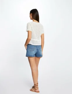 Tops Et T-Shirts>Morgan T-Shirt Manches Courtes En Dentelle Femme | Ecru