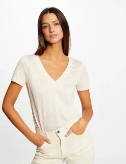 Tops Et T-Shirts>Morgan T-Shirt Manches Courtes Fils Metallises Femme | Ivoire
