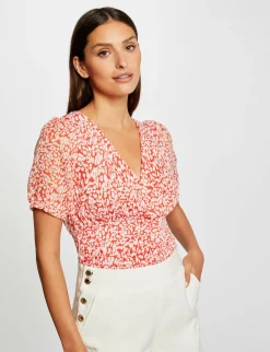 Tops Et T-Shirts>Morgan T-Shirt Manches Courtes Imprime Abstrait Femme | Orange