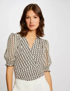 Tops Et T-Shirts>Morgan T-Shirt Manches Courtes Imprime Femme | Ecru