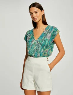 Tops Et T-Shirts>Morgan T-Shirt Manches Courtes Imprime Floral Femme | Vert