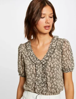 Tops Et T-Shirts>Morgan T-Shirt Manches Courtes Imprime Vegetal Femme | Noir