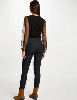 Tops Et T-Shirts>Morgan T-Shirt Manches Longues A Plumetis Femme | Noir
