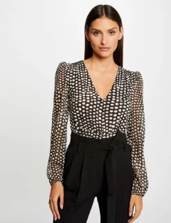 Tops Et T-Shirts>Morgan T-Shirt Manches Longues Imprime A Pois Femme | Noir