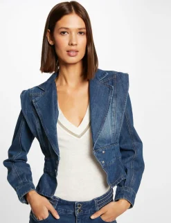 Vestes Et Blousons>Morgan Veste Cintree En Jean Avec Epaulettes Jean Stone Femme | Jean_Stone