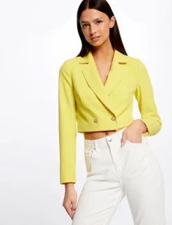 Vestes Et Blousons>Morgan Veste Courte Droite Boutonnee Jaune Moyen Femme | Jaune_Moyen