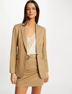 Vestes Et Blousons>Morgan Veste Droite A Rayures Femme | Beige