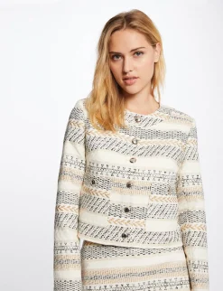 Vestes Et Blousons>Morgan Veste Droite Boutonnee Imprime Abstrait Femme | Ivoire