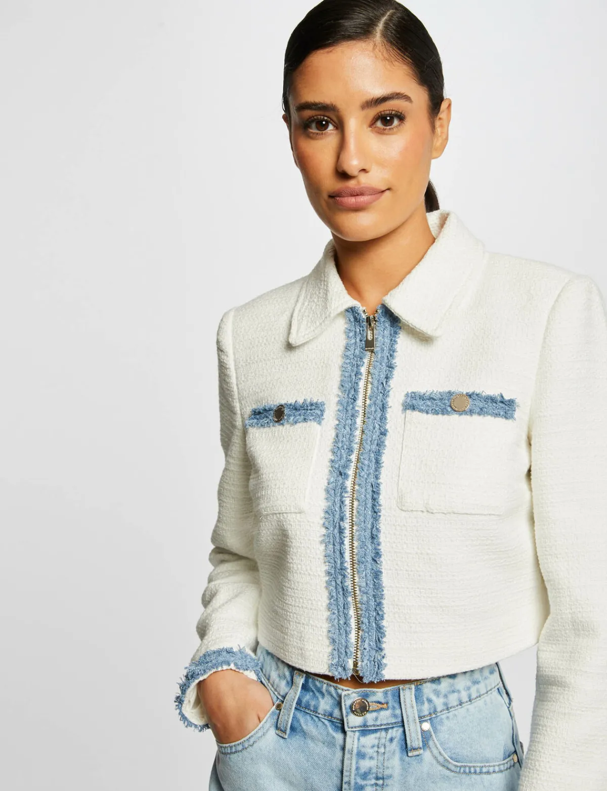 Vestes Et Blousons>Morgan Veste Droite Zippee Femme | Ecru